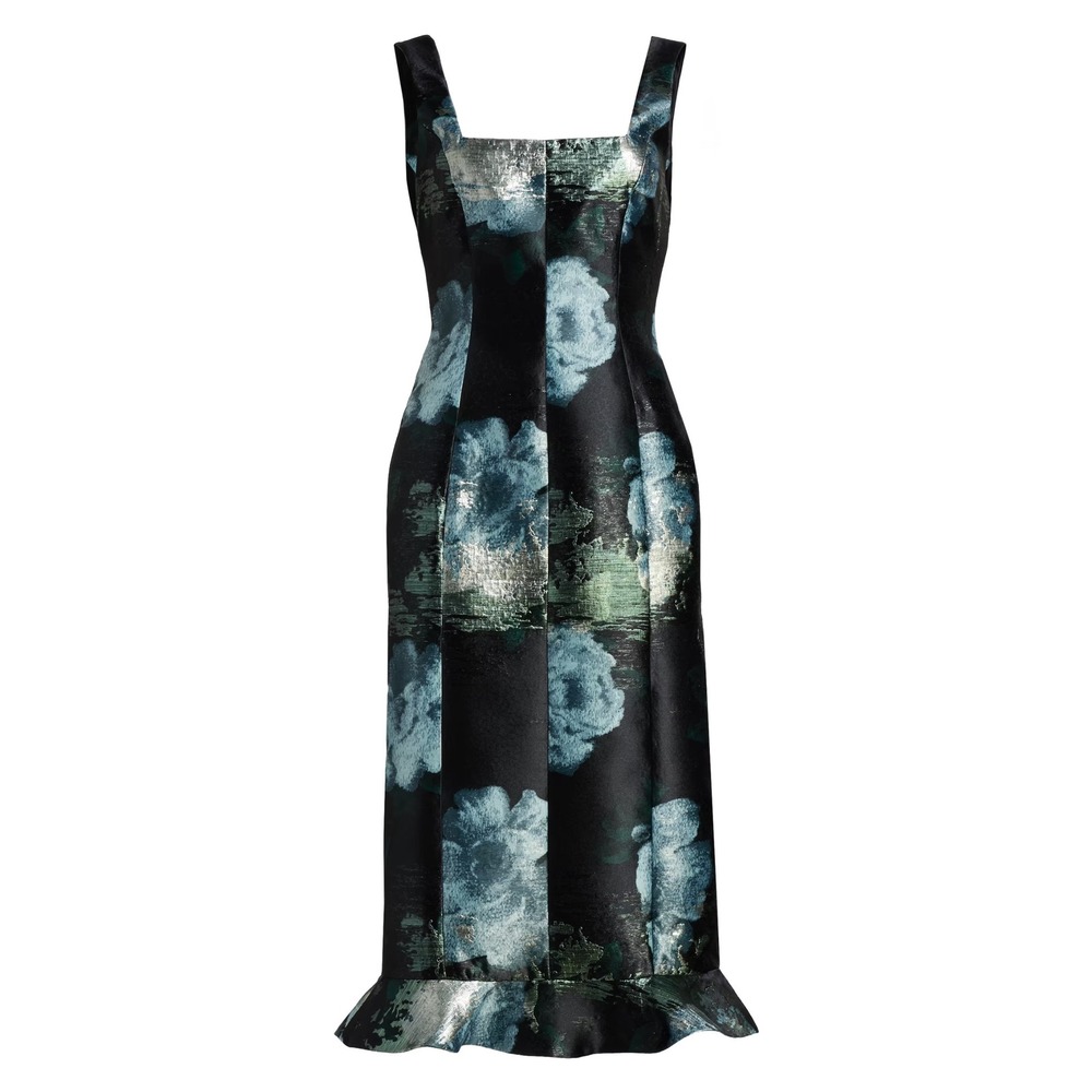 Markarian Midnight Floral Brocade‎ Midi Dress Ruffle Hem gown Size 10 $1695